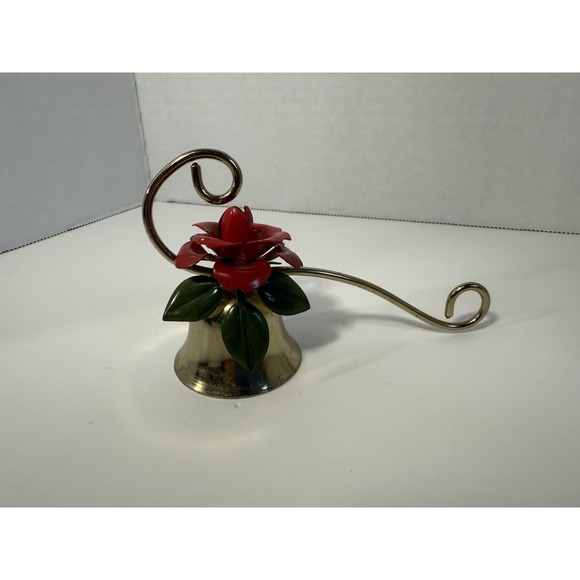 Candle Snuffer Bell 4" Red Rose Floral Flower Valentine Gold Tone - Picture 4 of 8
